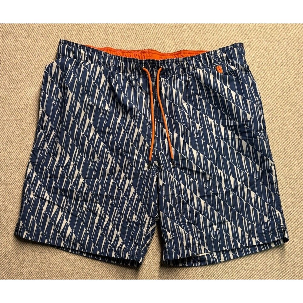 Lands' End Men's Swim Trunks Size L 36-38 Blue White Geometric With Lining